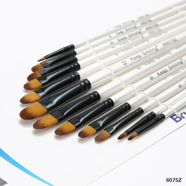 Keep Smiling White 12pcs Filbert Brush 6075Z