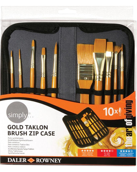 Daler Rowney Mixed Brush Sets Round 2/0, 1, Fan 2/0, Liner 10/0, Angle Shader1/8 Short Handle, Oil, Acrylic, Watercolour, Goauche, Poster