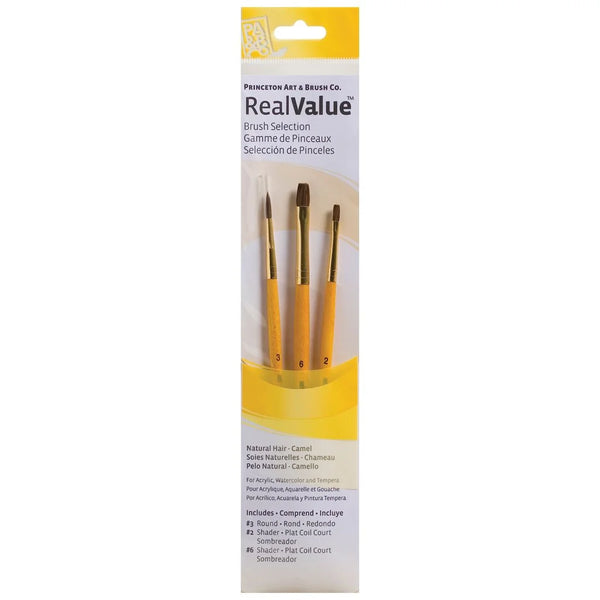 Princeton Mixed Brush Set of 3 Round 3, Shader 2 & 6 Suitable for Oil, Acrylic, Watercolour, Goauche, Poster Colours, Short Handle