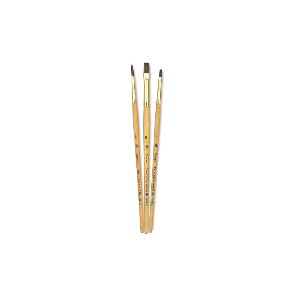 Princeton Mixed Brush Set of 3 Round 3, Shader 2 & 6 Suitable for Oil, Acrylic, Watercolour, Goauche, Poster Colours, Short Handle