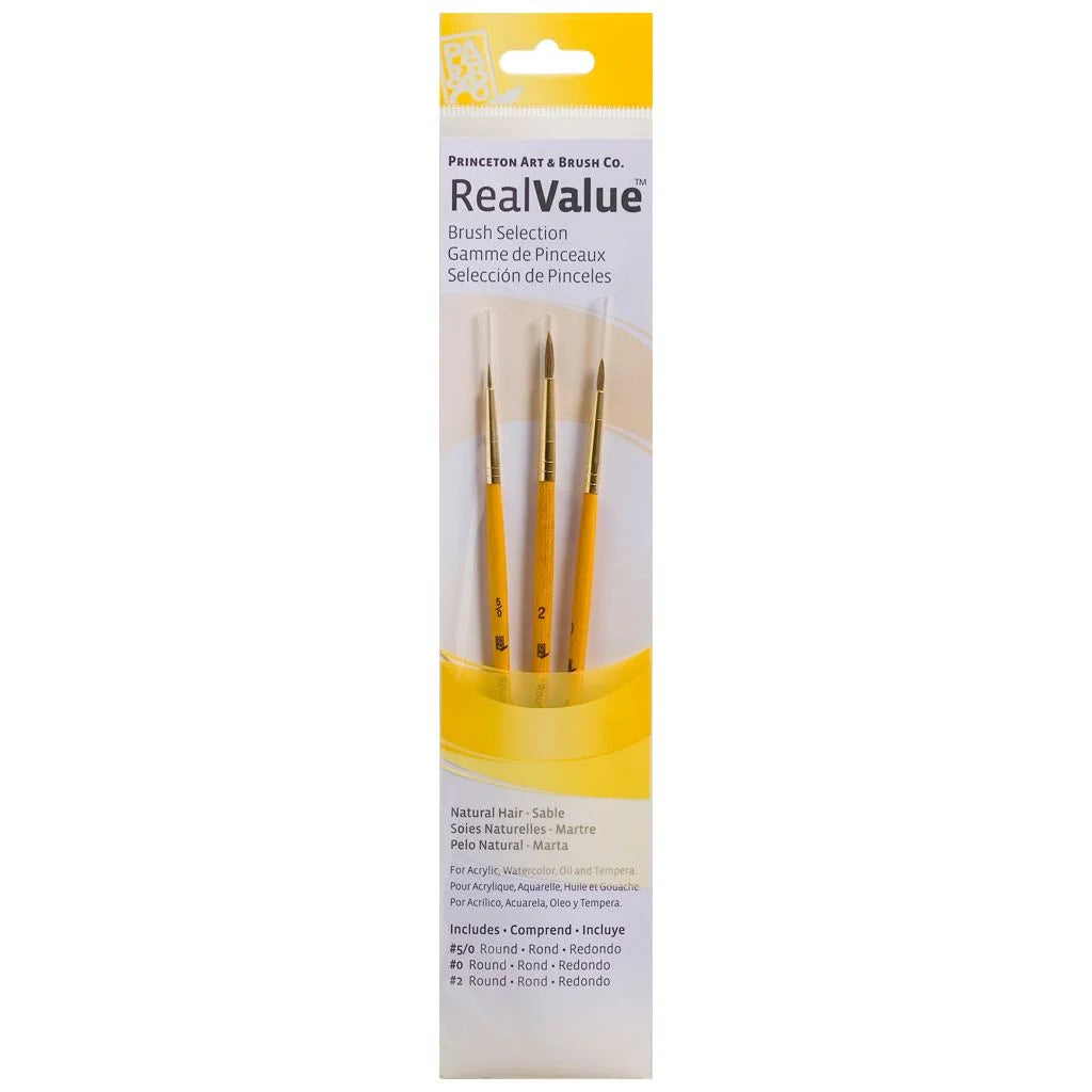 Princeton Round Brush Set of 3 (5/0, 2, 0) Suitable for Oil, Acrylic, Watercolour, Goauche, Poster Colours, Short Handle