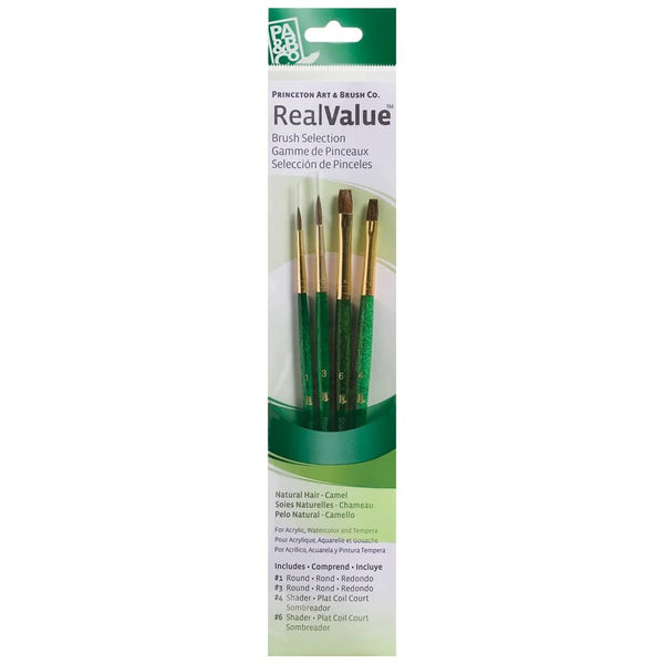 Princeton Mixed Brush Set of 4 Round 1,3; Shader 4, 6 Suitable for Oil, Acrylic, Watercolour, Goauche, Poster Colours, Short Handle