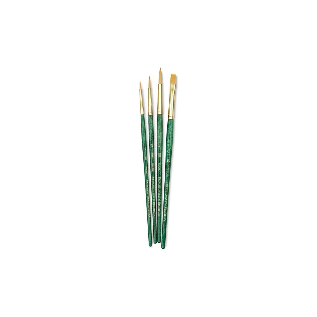 Princeton Mixed Brush Set of 4 Round 1, 3, 5, Shader 6 Suitable for Oil, Acrylic, Watercolour, Goauche, Poster Colours, Short Handle