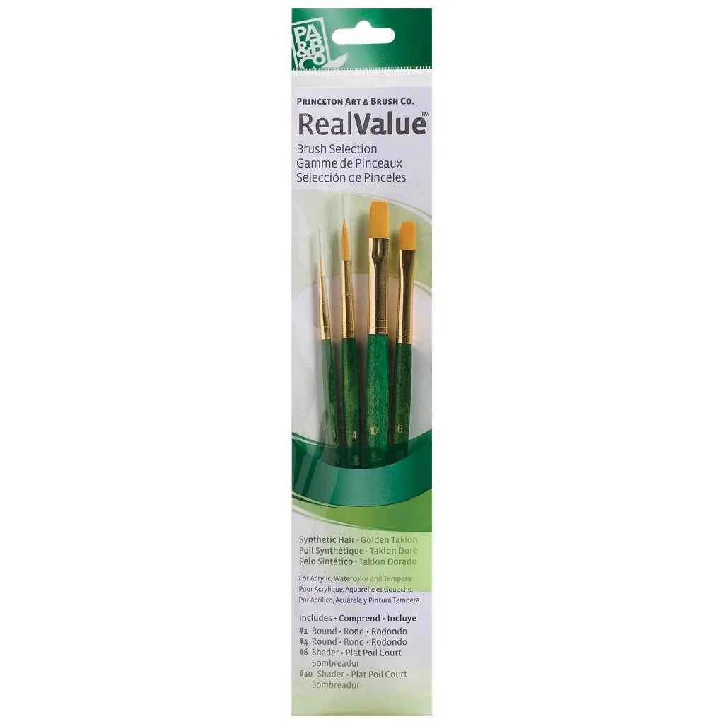 Princeton Mixed Brush Set of 4 Round 1, 4; Shader 6, 10 Suitable for Oil, Acrylic, Watercolour, Goauche, Poster Colours, Short Handle
