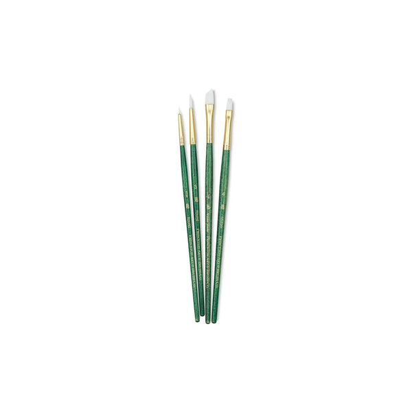 Princeton Mixed Brush Set of 4 Round 000, 3; Shader 4; Angle 1/4" Suitable for Oil, Acrylic, Watercolour, Goauche, Poster Colours, Short Handle