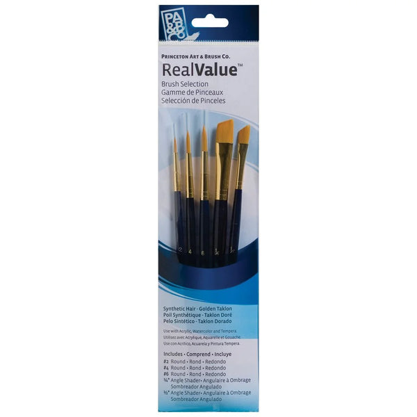 Princeton Mixed Brush Set of 5 Round 000, 2, 4; Flat 2, 6 Suitable for Oil, Acrylic, Watercolour, Goauche, Poster Colours, Short Handle