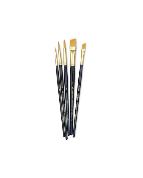 Princeton Mixed Brush Set of 5 Round 000, 2, 4; Flat 2, 6 Suitable for Oil, Acrylic, Watercolour, Goauche, Poster Colours, Short Handle