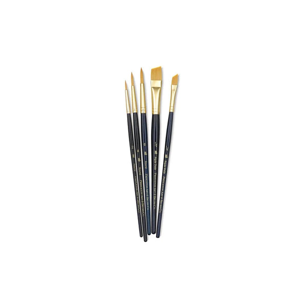 Princeton Mixed Brush Set of 5 Round 000, 2, 4; Flat 2, 6 Suitable for Oil, Acrylic, Watercolour, Goauche, Poster Colours, Short Handle