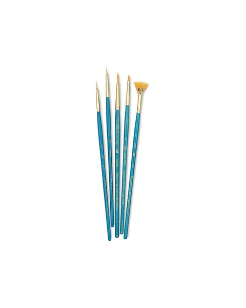 Princeton Mixed Brush Set of 5 Round 000, 3; Liner 20/0; Fan 12/0; Angle Shader 0 Suitable for Oil, Acrylic, Watercolour, Goauche, Poster Colours, Short Handle
