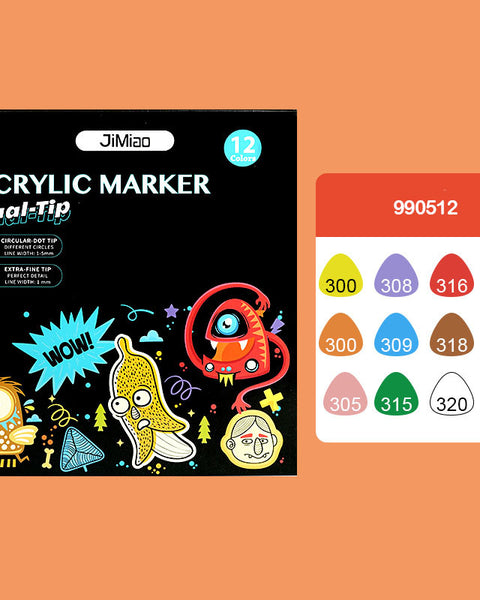 JiMiao Acrylic Marker Dual Tip 12 Shades