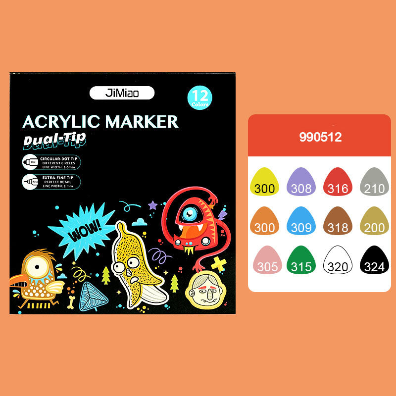 JiMiao Acrylic Marker Dual Tip 12 Shades