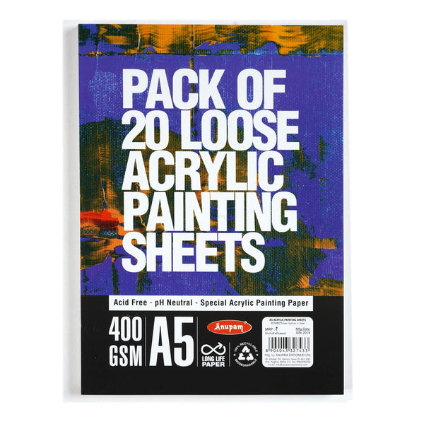 Anupam Acrylic Painting Sheets Loose Sheet Pack A5, 400 GSM, 20 Sheets