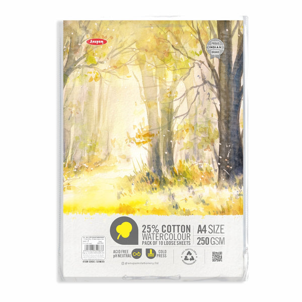 Anupam Watercolour Sheets A4, 10 sheets, 25% cotton, 250 GSM