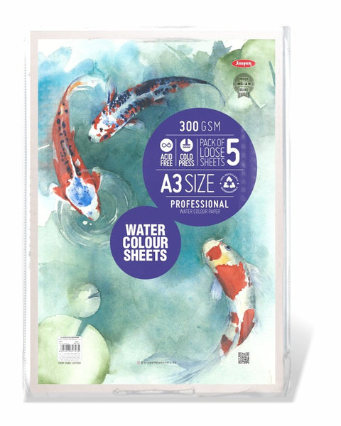 Anupam Watercolour Sheets Loose Sheet Pack A3, 300 GSM, 5 Sheets