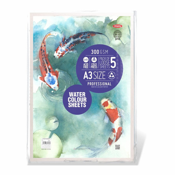 Anupam Watercolour Sheets Loose Sheet Pack A3, 300 GSM, 5 Sheets