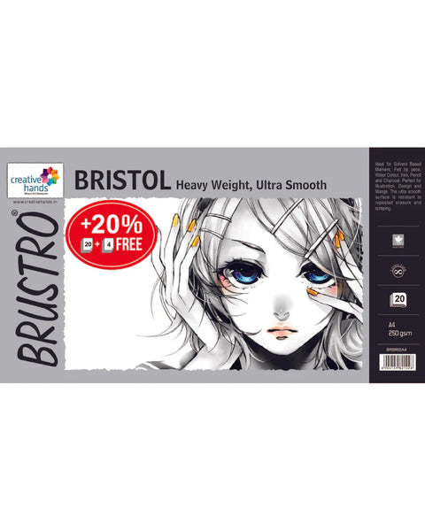 Brustro Ultra Smooth Bristol Sheets, A4 Size, 250GSM, 20 Sheets