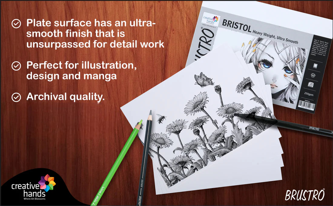 Brustro Ultra Smooth Bristol Sheets, A4 Size, 250GSM, 20 Sheets