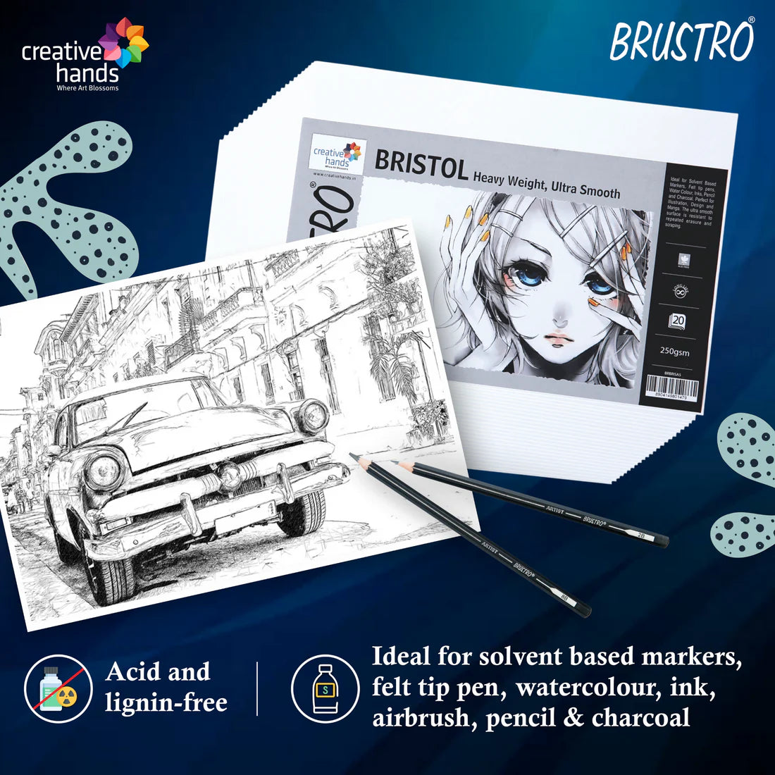 Brustro Ultra Smooth Bristol Sheets, A4 Size, 250GSM, 20 Sheets