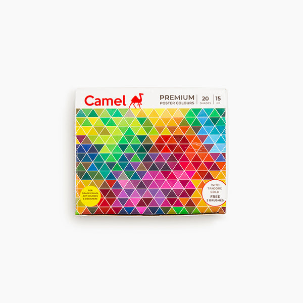 Camel Premium Poster Colours Assorted pack of 20 shades in 15 ml with Brushes