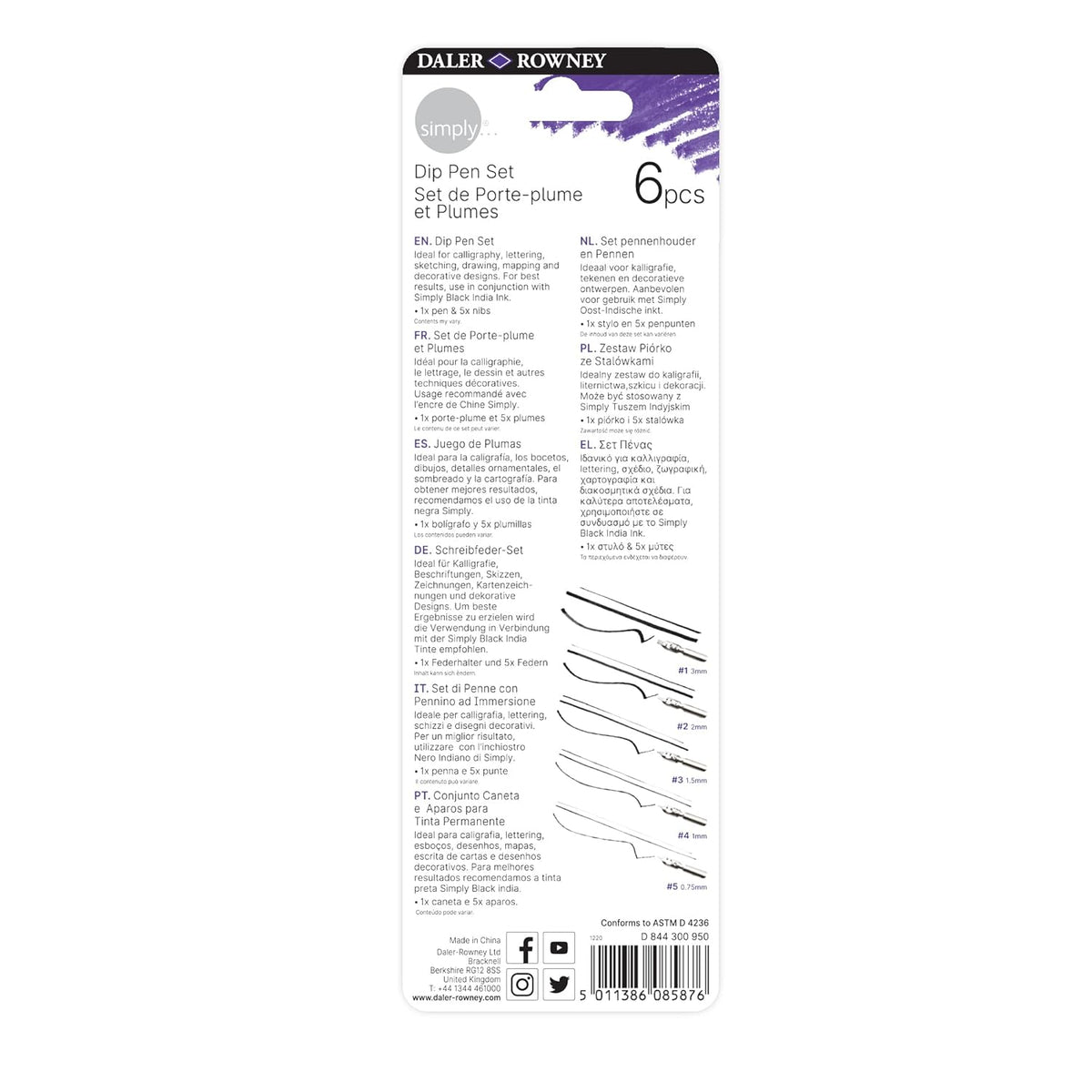 Daler Rowney Calligraphy Dip Pen Set of 5