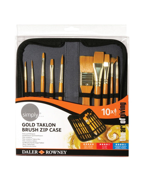 Daler Rowney Simply Gold Taklon Synthetic Zip Brush Set of 10