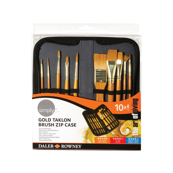 Daler Rowney Simply Gold Taklon Synthetic Zip Brush Set of 10