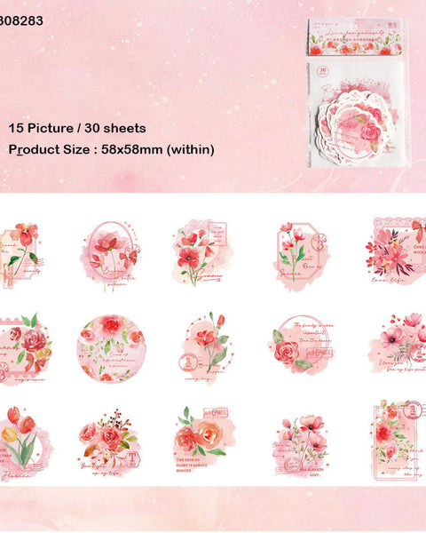 Blooming Paper CutOut Stickers 30pc