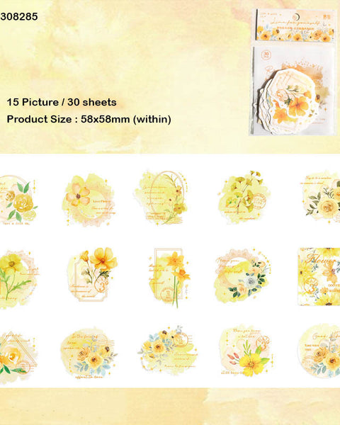 Blooming Paper CutOut Sticker 30pc