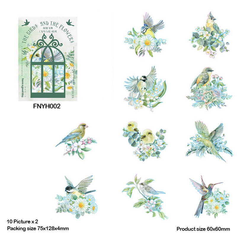 FNYH002 Birds N Flower Sticker CutOut 20pc