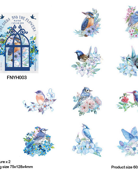 FNYH003 Birds N Flower Sticker CutOut 20pc