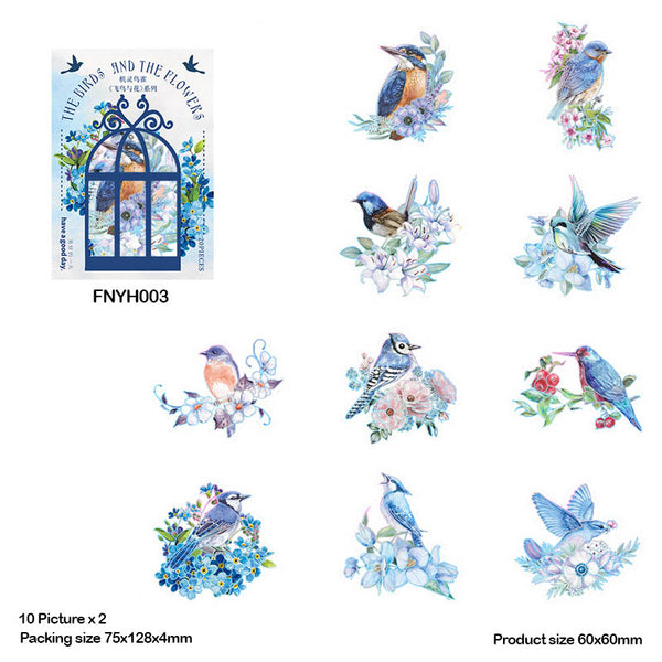 FNYH003 Birds N Flower Sticker CutOut 20pc