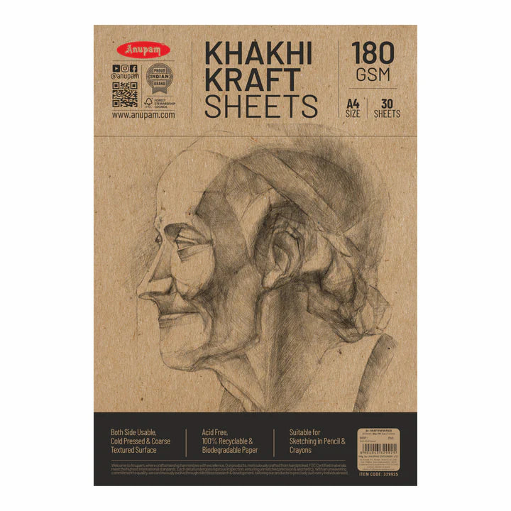 Anupam Khakhi Kraft 30 Loose Sheets 180GSM A4