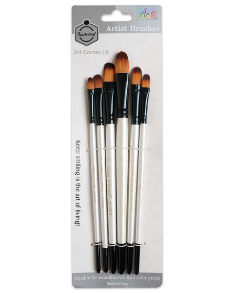 Keep Smiling Filbert Brush Set of 6 White Handle