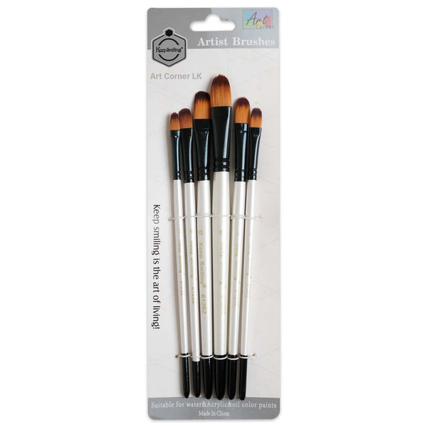 Keep Smiling Filbert Brush Set of 6 White Handle