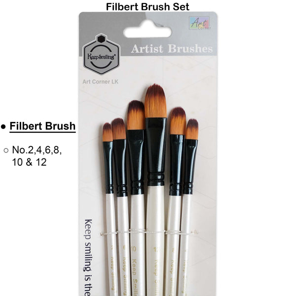 Keep Smiling Filbert Brush Set of 6 White Handle
