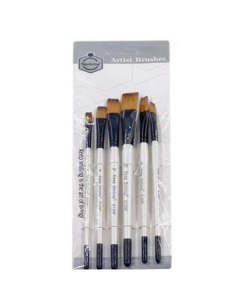 Keep Smiling Flat Brush Set of 6 Oil, Acrylic, Watercolour, Goauche, Poster