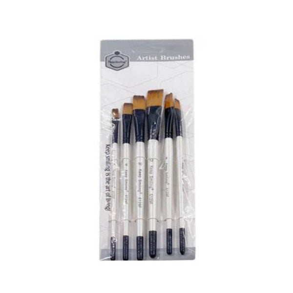 Keep Smiling Flat Brush Set of 6 Oil, Acrylic, Watercolour, Goauche, Poster
