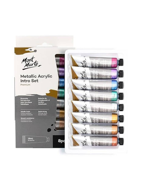 Mont Marte Acrylic Paint Set Metallic Colour 8 Shades 18ml each