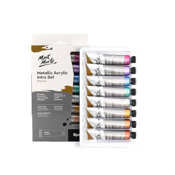 Mont Marte Acrylic Paint Set Metallic Colour 8 Shades 18ml each