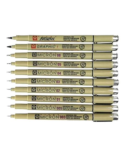 Sakura Pigma Micron Pen Set Of 10 Black