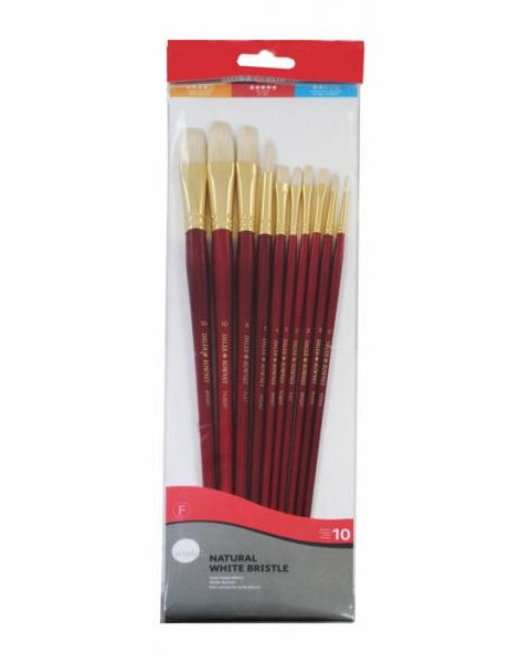 Daler Rowney Mixed Brush Set of 10 Round 0,2,6;Bright 2,4,10;Flat 2,8;Flibert 2, 10 Suitable for Oil, Acrylic, Watercolour, Goauche, Poster Colours, Short Handle