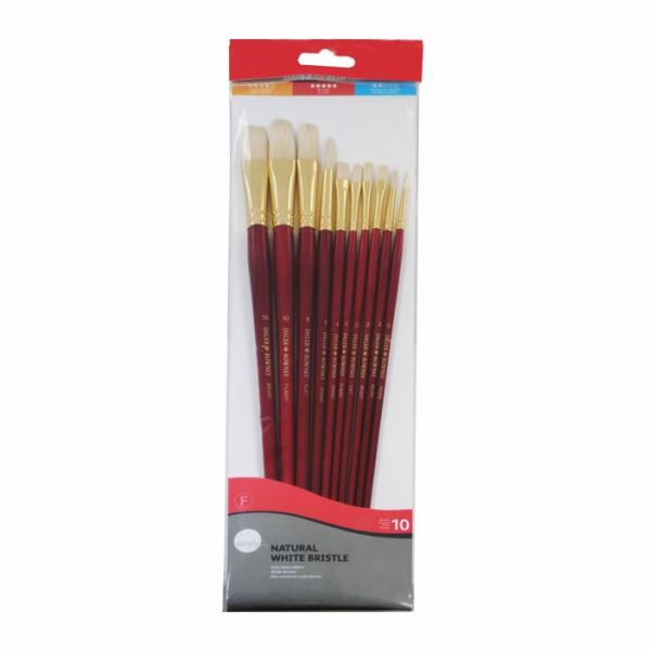 Daler Rowney Mixed Brush Set of 10 Round 0,2,6;Bright 2,4,10;Flat 2,8;Flibert 2, 10 Suitable for Oil, Acrylic, Watercolour, Goauche, Poster Colours, Short Handle